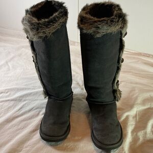 Source Unknown Gray Faux-Fur Trim Tall Winter Boots